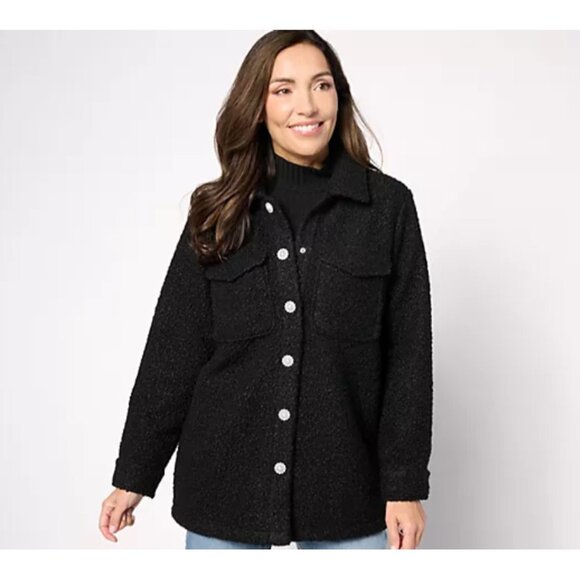 Belle by Kim Gravel Women Jacket Shacket Boucle Bling Buttons  Black A624952 - Picture 1 of 5